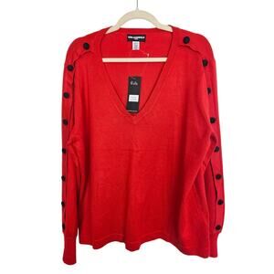 Karl Lagerfeld Red Sweater with Black Button Accents